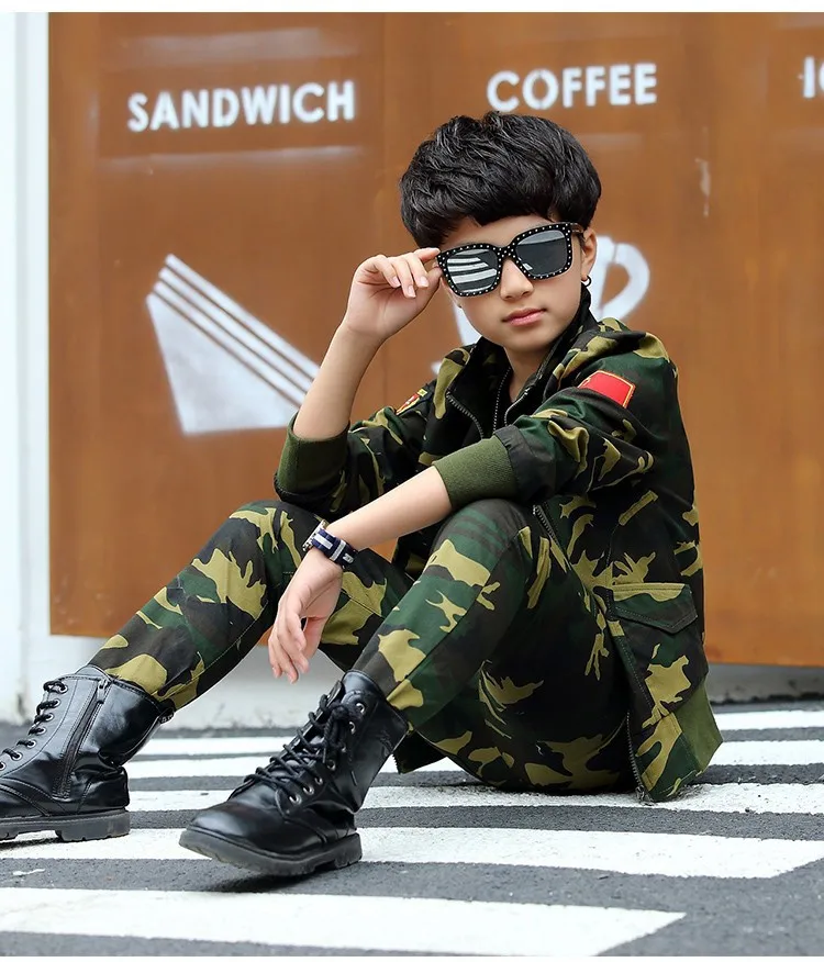 Популярный Камуфляжный костюм для мальчиков детская Военная тренировочная форма для ученик средней школы спортивный костюм для девочек B205