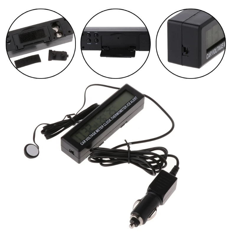 Car Thermometer Voltmeter Auto Indoor Outdoor Termometro Temperature Voltage Meter Alarm Clock 95x1