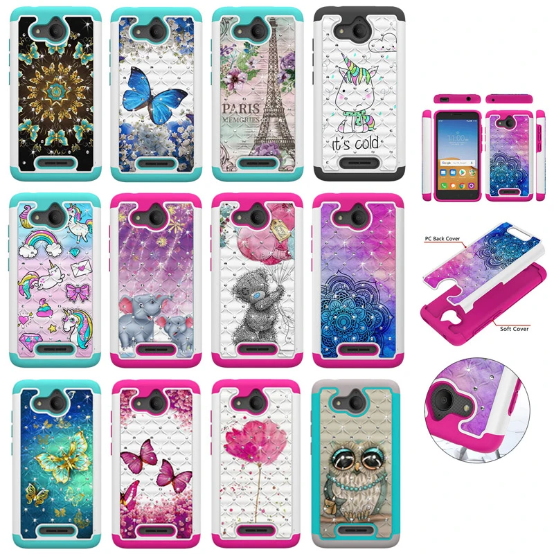 

Fashion Bling Diamond 2 in 1 PC+TPU Dual Layer Case Shockproof Mobile Phone Silicone Cover Shell Coque Funda for Alcatel Tetra