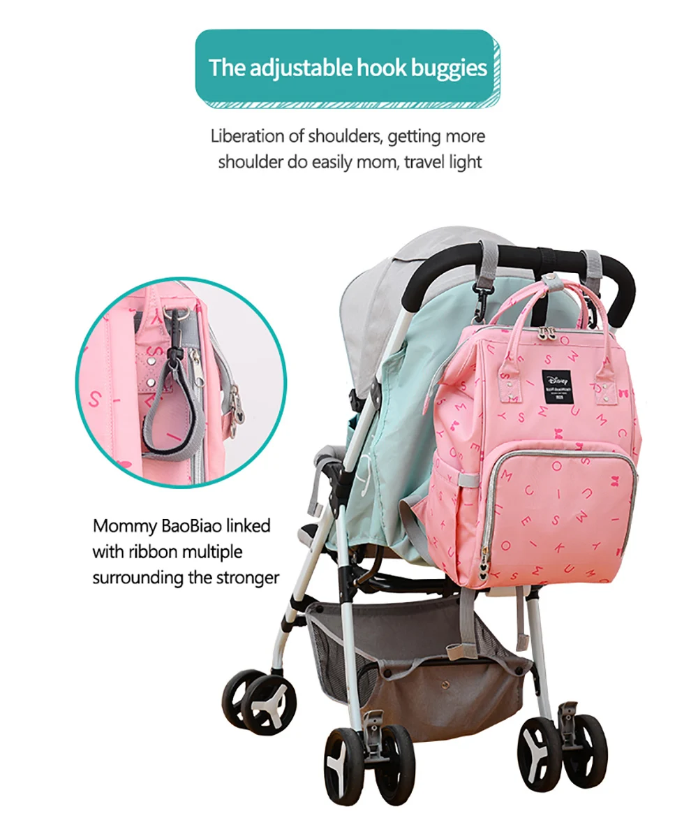 Disney Mummy Maternity Diaper Bags Backpack Larger Capacity Backpack Nappay Baby Bag Travel With Stoller Straps For Baby Care