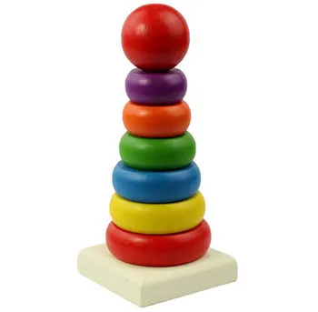 

Multicolor Wooden Toy Rainbow Tower Ring Kid Baby Stacking Stack Up Nest Learning Education Kids Baby Gift Wholesale MZ1