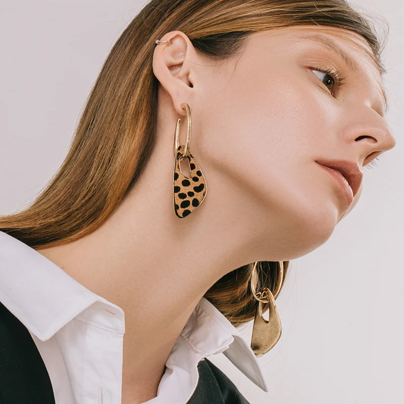 

Vintage Geometry Leopard Print Dangle Earring For Women Fashion Metal statement Earrings Girl Party ZA Jewelry Gifts Wholesale