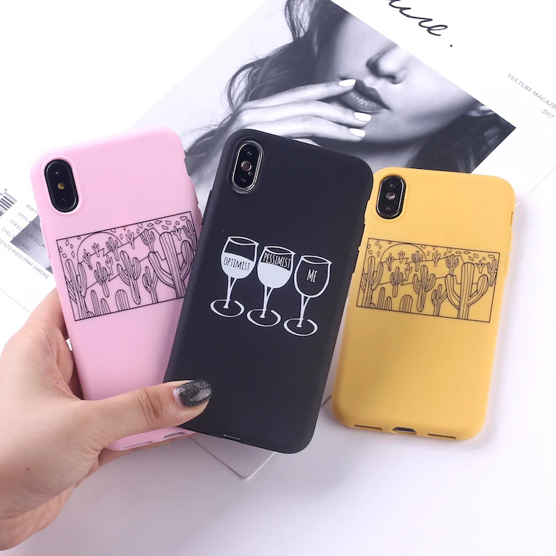 

Cute Cactus Half Wine Positive Pink Girl Memes Soft Silicone Candy Case Coque For iPhone 11 Pro 6 5S 8 8Plus X XS Max 7 7Plus