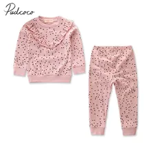 Коллекция года, брендовый осенне-зимний комплект из 2 предметов для маленьких девочек пуловер в горошек с длинными рукавами и оборками розовый свитер Топы+ штаны