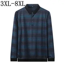 Размер 6XL 7XL 8XL Новая Осенняя модная футболка поло мужские деловые полосатые мужские футболки поло с длинными рукавами свободные поло для мужчины