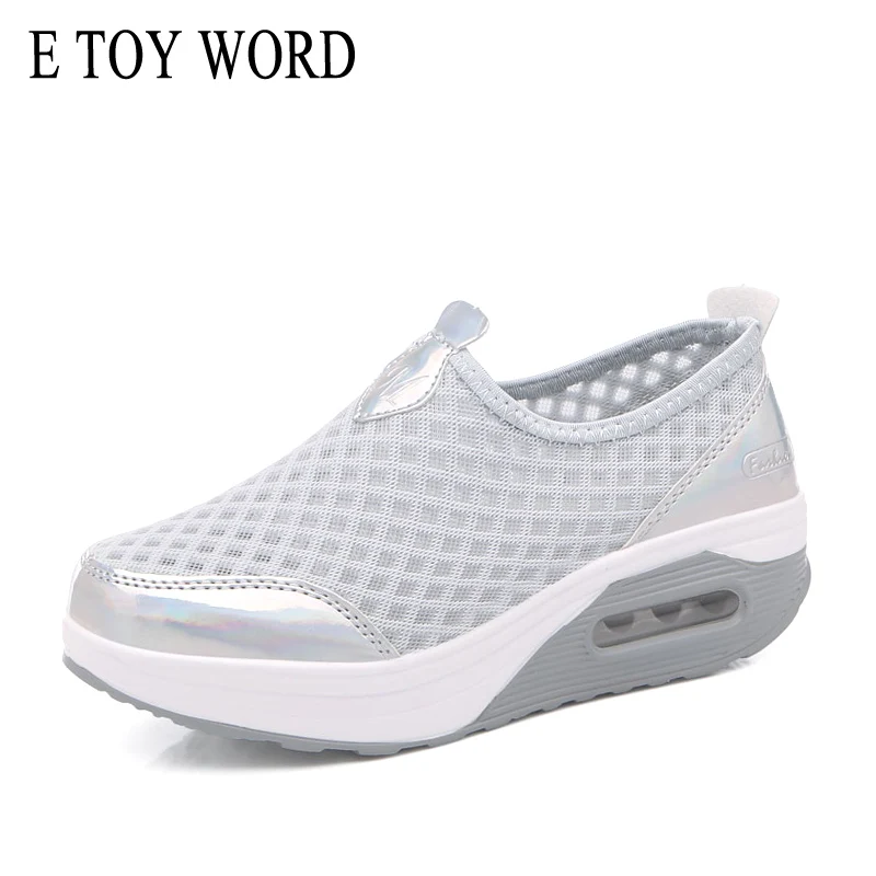 

E TOY WORD Sneakers Woman Platform shoes casual Height Increasing woman Loafers Breathable Air Mesh Swing Wedge Sneakers