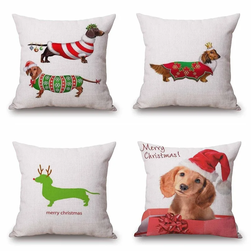 Christmas Festival Dachshund Cushion Cover 45X45cm Animal Sausage dog Pillow Cases Kids Gift Bedroom Sofa Decoration