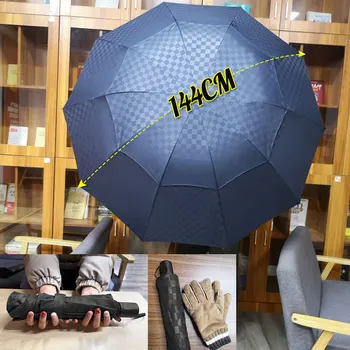 

Double Layer Grid Big Umbrella Rain Women Folding Windproof Mens Gifts Business Umbrella Family Travel Paraguas Parasol Z517
