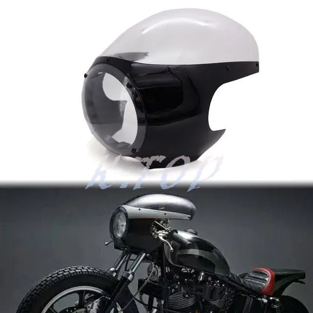 1 Set Black Motorcycle Headlight Fairing Windshield Vintage Drag Racing