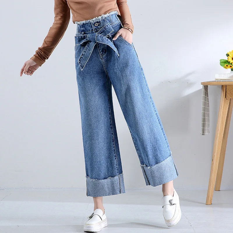 

2019 new women's wild mid-rise jeans women's self-cultivation wide-leg pants jeans women's denim wide-leg pants