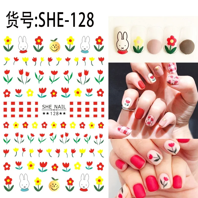 2 sheets adhesive 3d nail sticker foil decals for nails sticker art cartoon design nail art decorations supplies tool - Цвет: 2 Sheets SHE-128