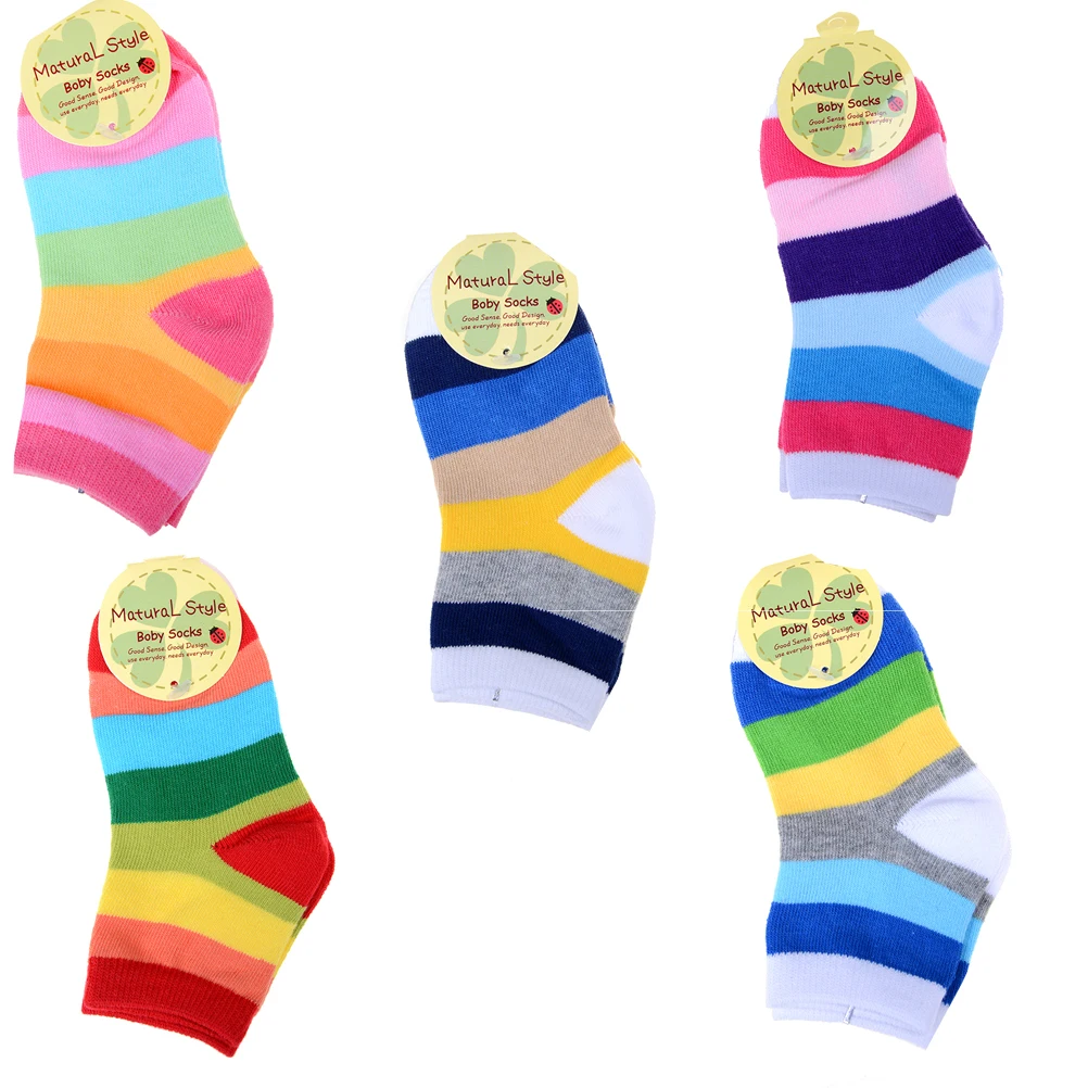 

1 Pair/lot Cotton Spring Autumn Baby Girls Kids Socks Children Warm Boys Striped Rainbow Colorful Kids Christmas Cheap Stuff