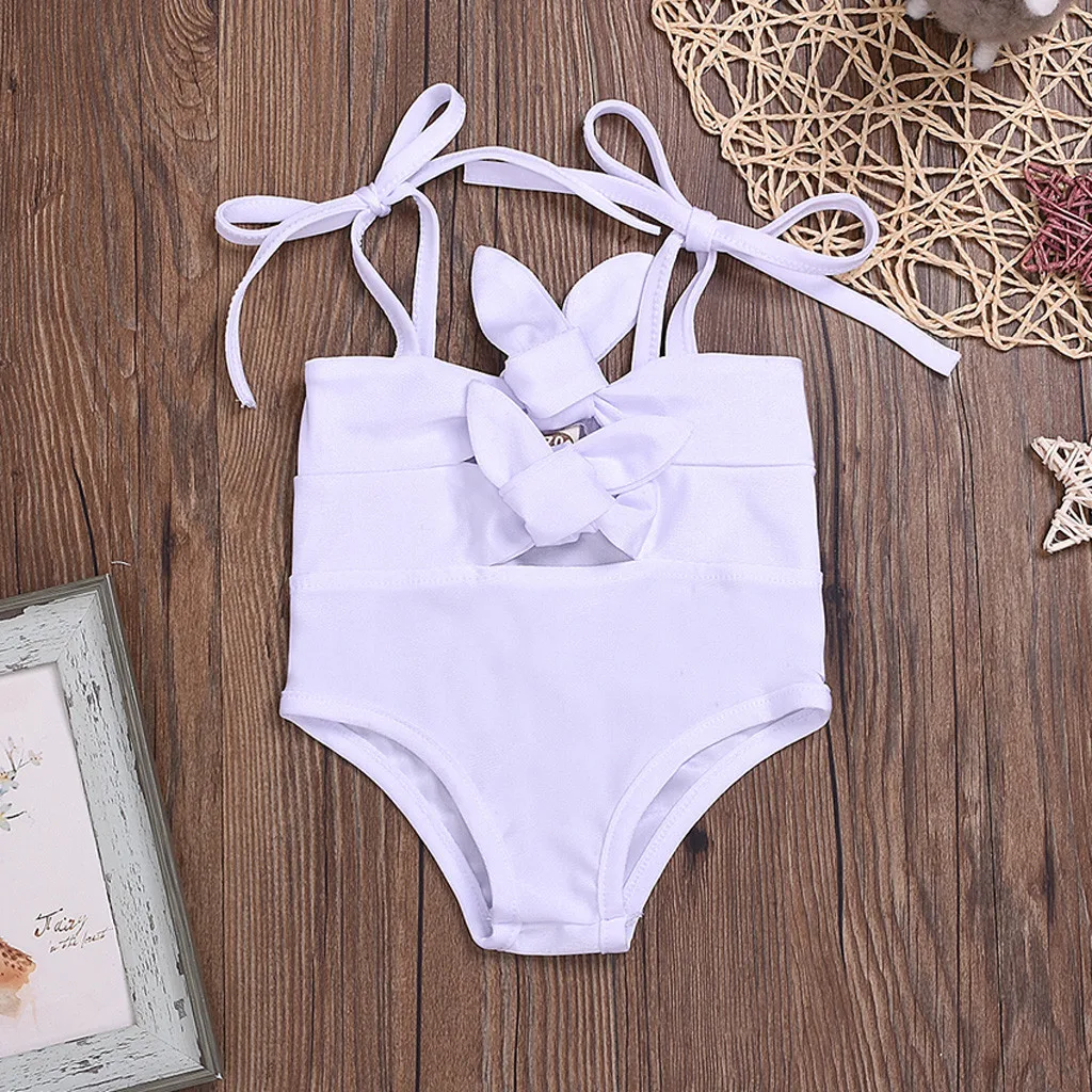 

Children Swimwear fo Girls Polyester One Piece Swimsuits Bathing Bikini Beach Knotted Tankini Swimwears Romper Clothes L0604