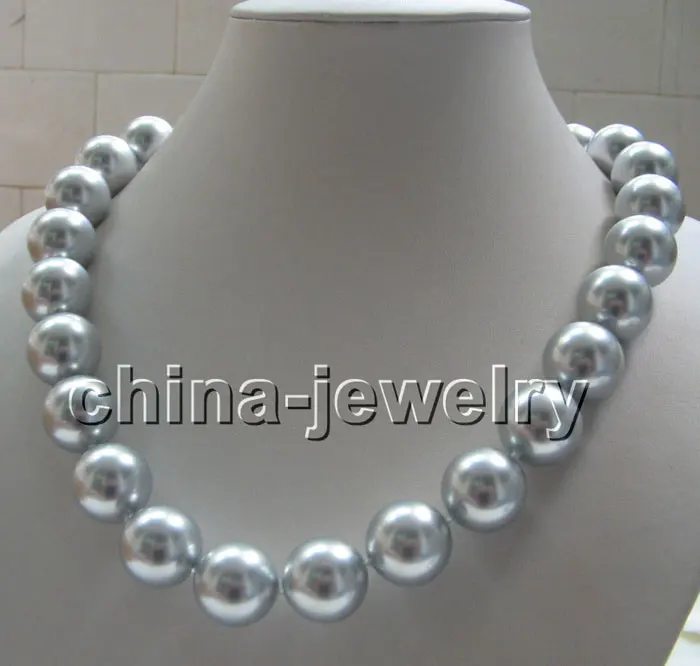 

Free shipping >>>>>17" 16mm perfect round gray sea shell pearl necklace