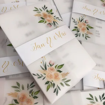 

Customized Vellum Paper Wedding Invitation with flower design AI004