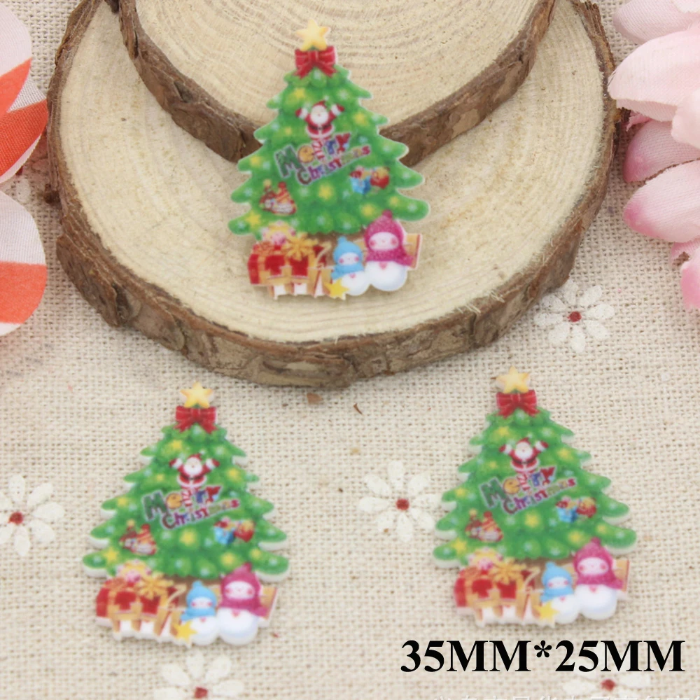 

50pcs/lot 35*25CM Merry Christmas Tree Flat Back Resins For Festival Planar Resin Cabochon DIY Craft For Home Decorations FR061