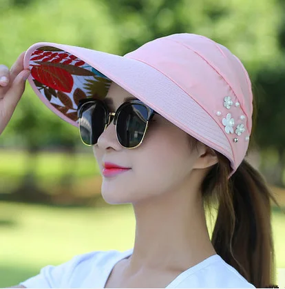 

2019 Hot women summer Sun Hats Beach Hat Protection UV protection female cap Casual Womens Summer Caps Ponytail Wide Brim Hat