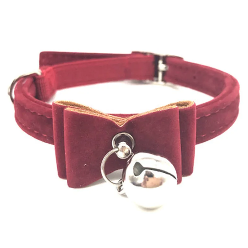 

1pc Candy Color Adjustable Cat Dog Collar kitten Velvet Bow Tie Safety Elastic Bowtie Bell Pet Cute supplies