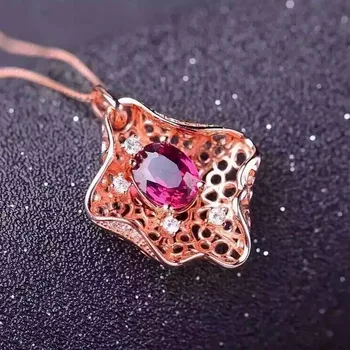 

natural garnet pendants 925 sterling silver natural red gem irregular Pendants hollow fine jewelry for women send necklace