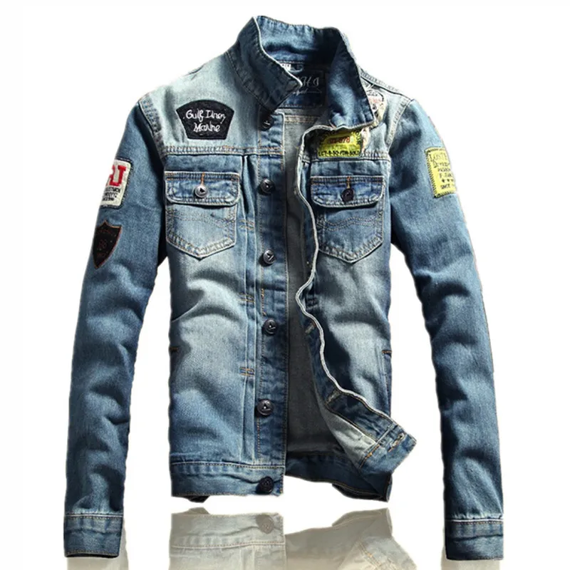 

Men Solid Casual Slim jackets Men's Denim Jacket Letter M-5XL Bomber Jacket High Quality Cowboy Male Jean Jacket Coat