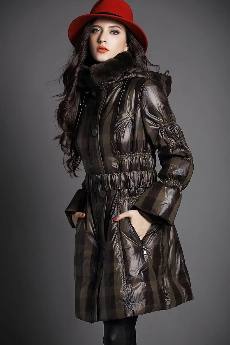 Women Bright Winter Coat Adjustable Waist Long Jackets Female 2018 New Padded Plaid Coats Hooded Autumn Warm Jacket AS037 (13)