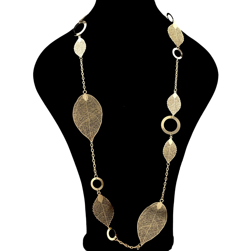 Szelam Высокое качество Роскошные Золотые заполненные листья ожерелье на длинной цепочке для женщин ювелирные украшения для свадьбы Sne150846