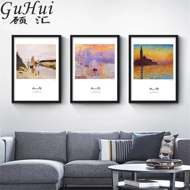 

Sunset Lighthouse Painter Monet Work Impressionism Beach House Canvas Wall Picture Decorative Painting Home Sofa Art Poster Boat