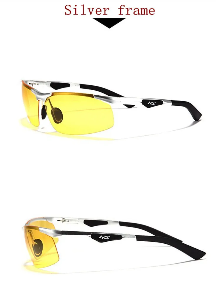 Новинка AORON, антибликовые очки, поляризованные очки для вождения, желтые линзы, очки ночного видения, очки для вождения, мужские - Цвет линз: Silver frame