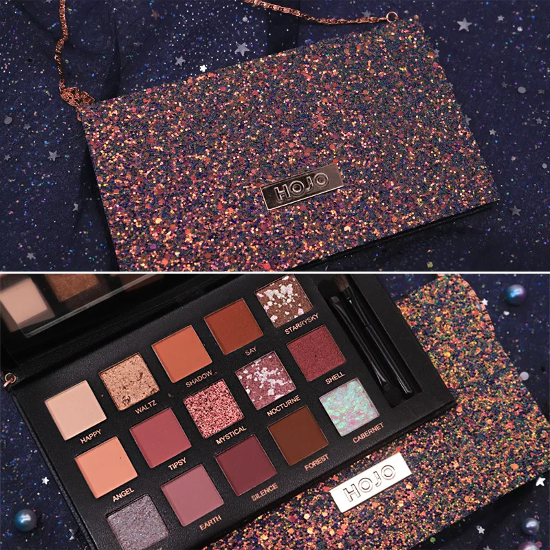 HOJO 15Color Nude Matte Eye Shadow Palette Chain Look Loose Pressed Glitter Shiny Powder Eyeshadow Shimmer Makeup Kit with Brush HOJO 15Color Nude Matte Eye Shadow Palette Chain Look Loose Pressed Glitter Shiny Powder Eyeshadow Shimmer Makeup Kit with Brush