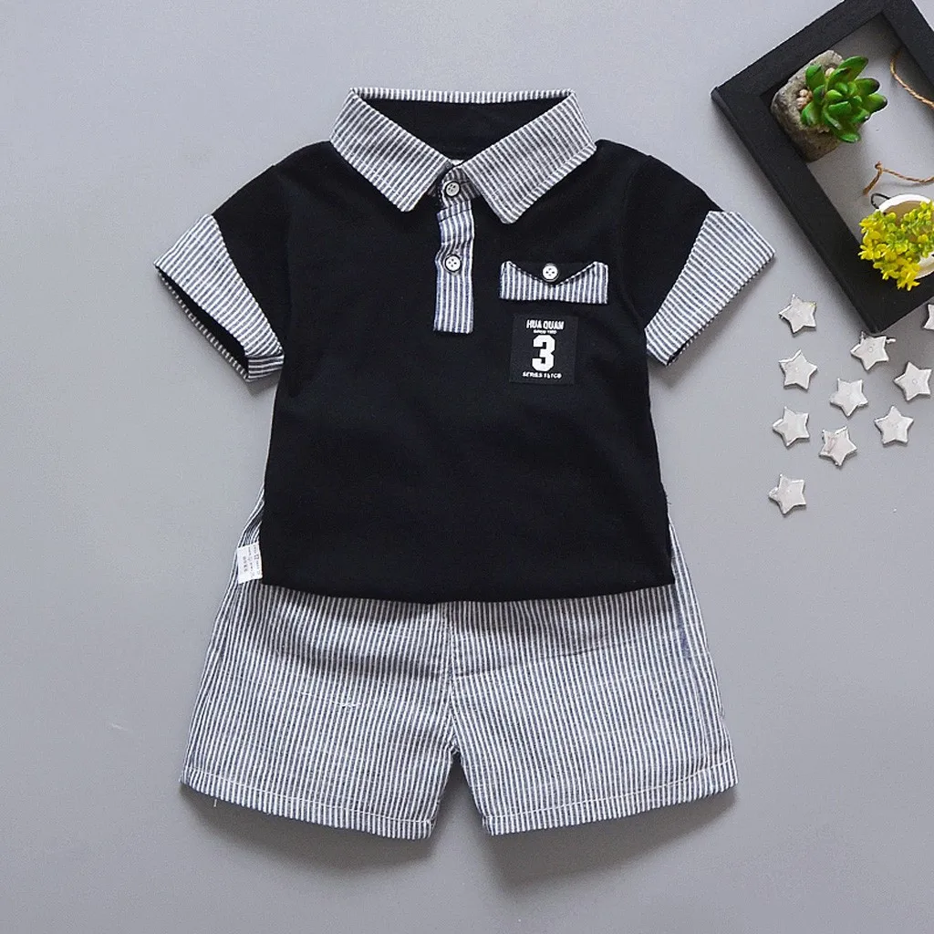 

Toddler Baby Boys Gentleman T-shirt Tops Stripe Shorts Outfits Clothes Set kids clothes children clothes