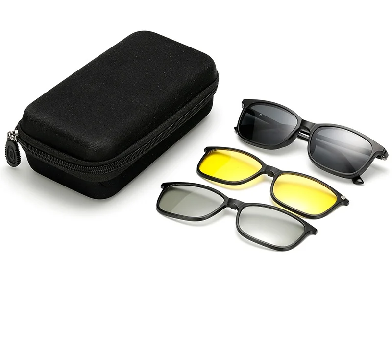 

Men Polarized Magnetic 3PCS Clip TR90 Myopia Glasses Lightest Eyeglasses Frame Man Sunglasses Magnet Clip Spectacles Night Vison