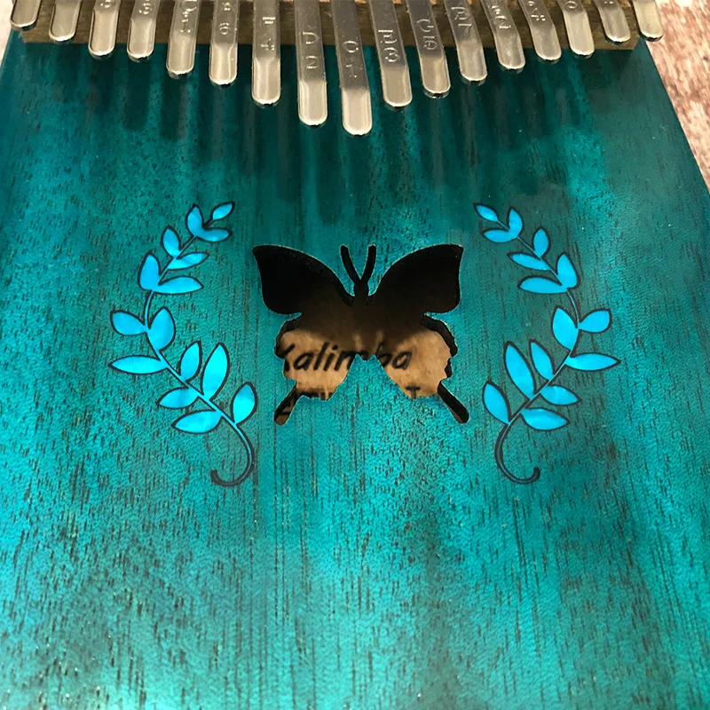 17 клавиш синяя бабочка узор акустическая калимба палец пианино Mbira твердая клавиатура из красного дерева с аксессуарами комплект