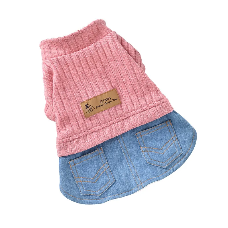 Autumn and Winter Newest Warm Dog Clothes Knitted Denim Skirt Clothes for Small Dog Two Feet French Bulldog Clothes Dog Dress