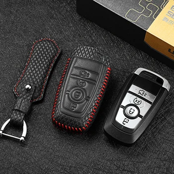 

luckeasy Leather Key Cover For ford mondeo ecoboost 2017 2018 3/4 button car Remote Control case G3