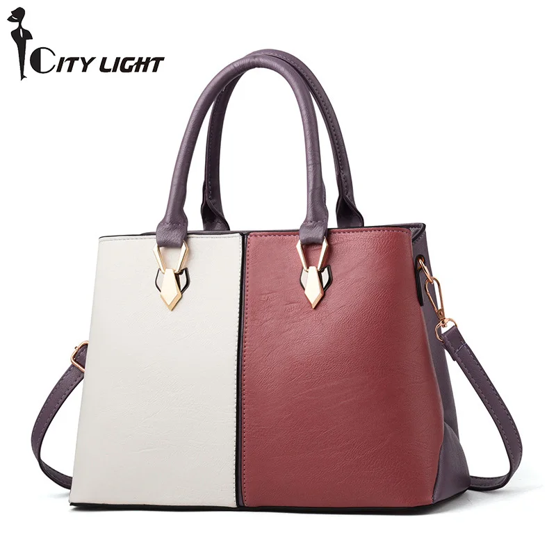 

Women Fashion Handbag Female Patchwork Zipper Casual Shoulder Bags Lady PU Leather High Quality Daily Bag Tote Crossbody