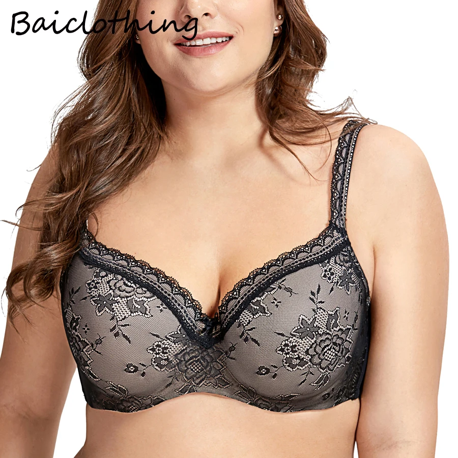 

BAICLOTHING Big Size Women's Full Figure Lightly lined Underwire Lace Balconette Push Up Bra 34 36 38 40 42 44 B C D DD E