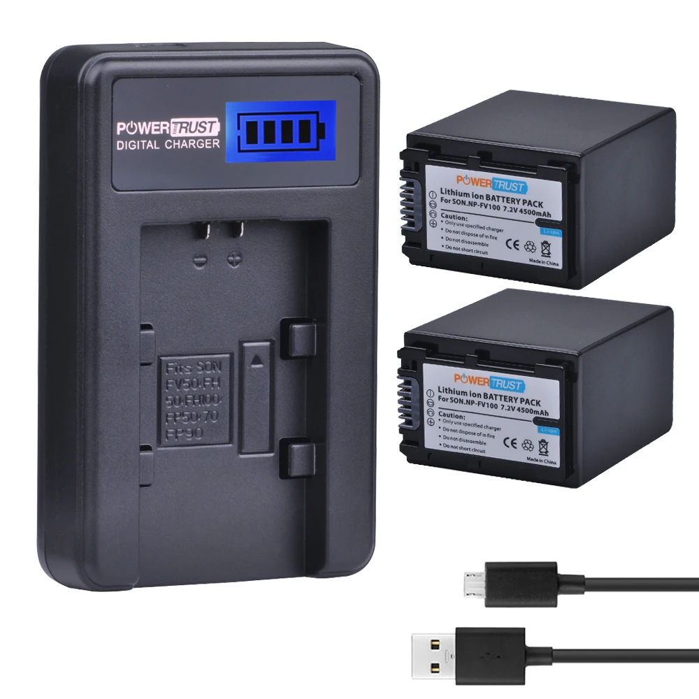 2Pcs 4500mAh NP FV100 NP FV100 Camera Battery + LCD USB Charger for