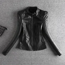 Женская куртка из искусственной кожи с длинным рукавом, с круглым вырезом, на молнии, тонкая, стандартной толщины, весна-осень, мода
