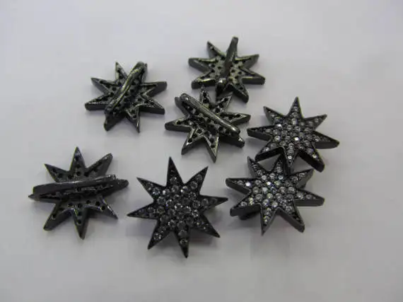 

12pcs 16mm Handmade Micro Pave Diamond gunmetal Jewelry star Gold Silver Jewelry beads connector finding