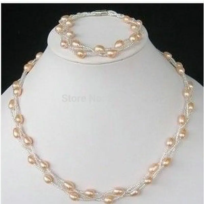 

Wholesale price FREE SHIPPING ^^New Lovely pink freshwater pearls necklace bracelet set (A0423)