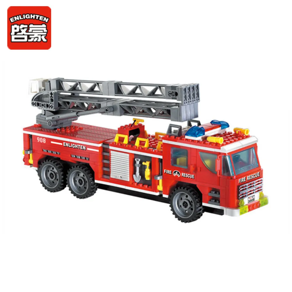 

ENLIGHTEN 607Pcs Fire Rescue Truck Model Building Blocks Sets Plastic DIY Educational Toys for Children Bricks Block Brinquedos