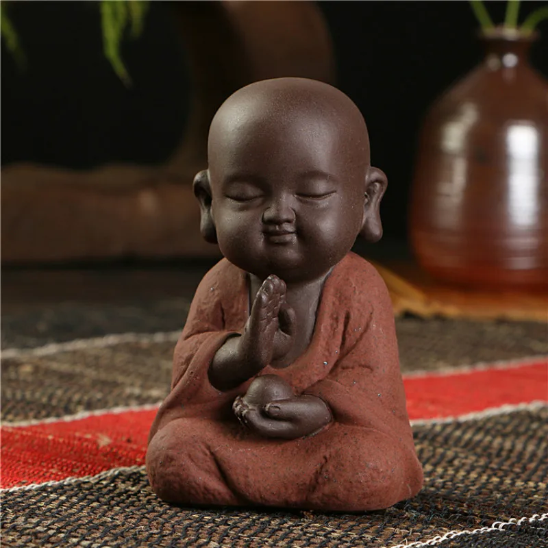 Статуя Будды, маленький монах, цветной песок, Керамическая Мини-статуэтка, аксессуары для украшения дома, фиолетовый песок, чай, домашнее животное, подарок, ремесло