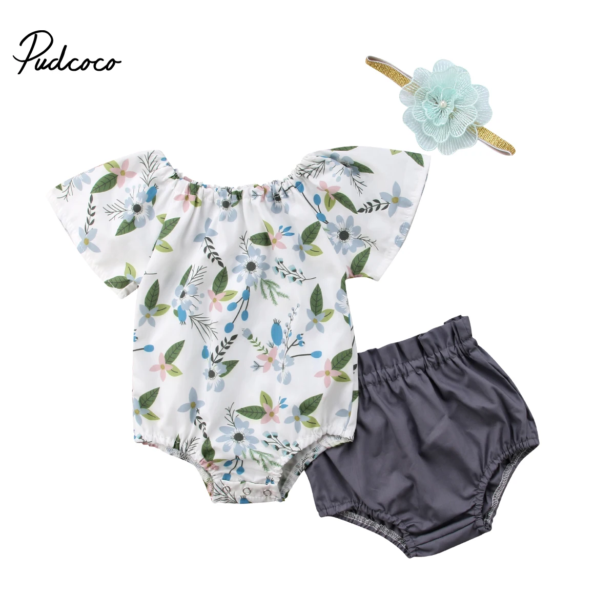 

2018 Brand New Newborn Toddler Infant Baby Girl Floral Romper Underpants Panties Headband 3Pcs Set Summer Cotton Clothes 0-24M