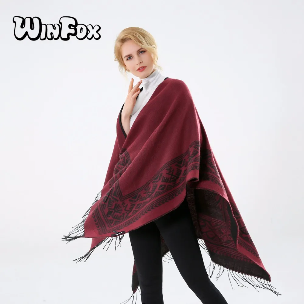 Winfox 2018 Новое Брендовое модное зимнее бордовое черное племя геометрическое