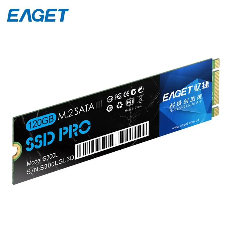 

EAGET S300L M.2 SATA 3.0 SSD 120GB Ultrabook 2280 NGFF Internal Solid State Drive Enduring Life Shockproof TLC Master Chip