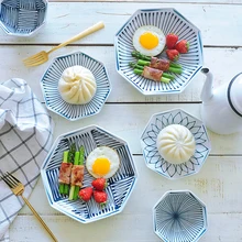 1 шт., Геометрическая керамическая обеденная тарелка в японском стиле, обеденные блюда, столовая посуда, тарелка для пасты, миска для риса, фарфоровое блюдо