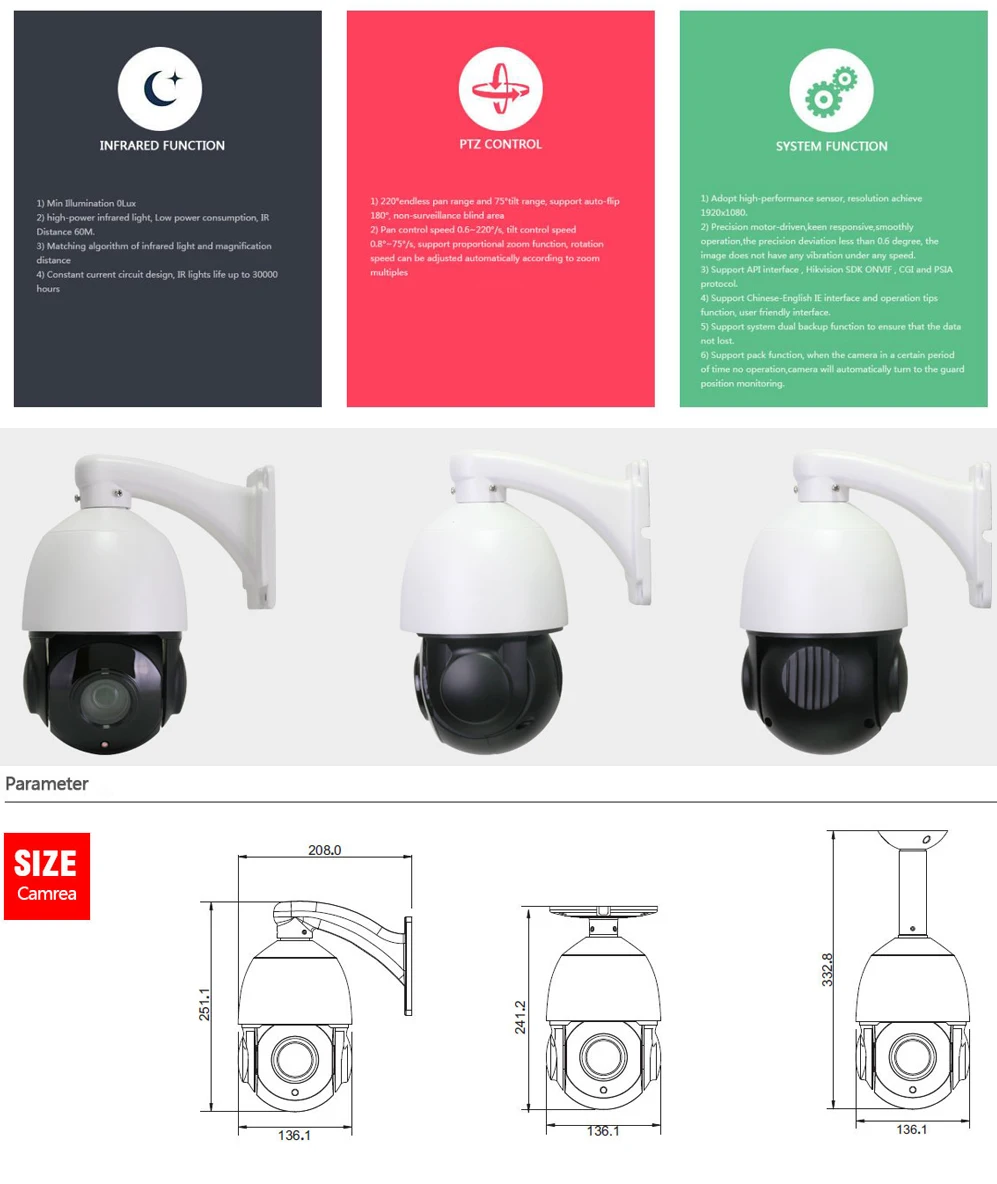 SUCAM AHDTVICVICVBS 4 IN 1 Speed Dome Security Camera 1080P Outdoor Pan Tilt 18x Optical Zoom SONY323 Analog Camera OSD Cable 9
