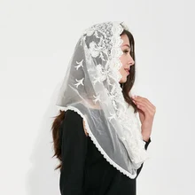 Кувертюр белого и черного цвета католический головной шарф женский платок, комплект одежды с длинным кружево Church Veil свадебное платье невесты Мантилья Латинской Фата для массы