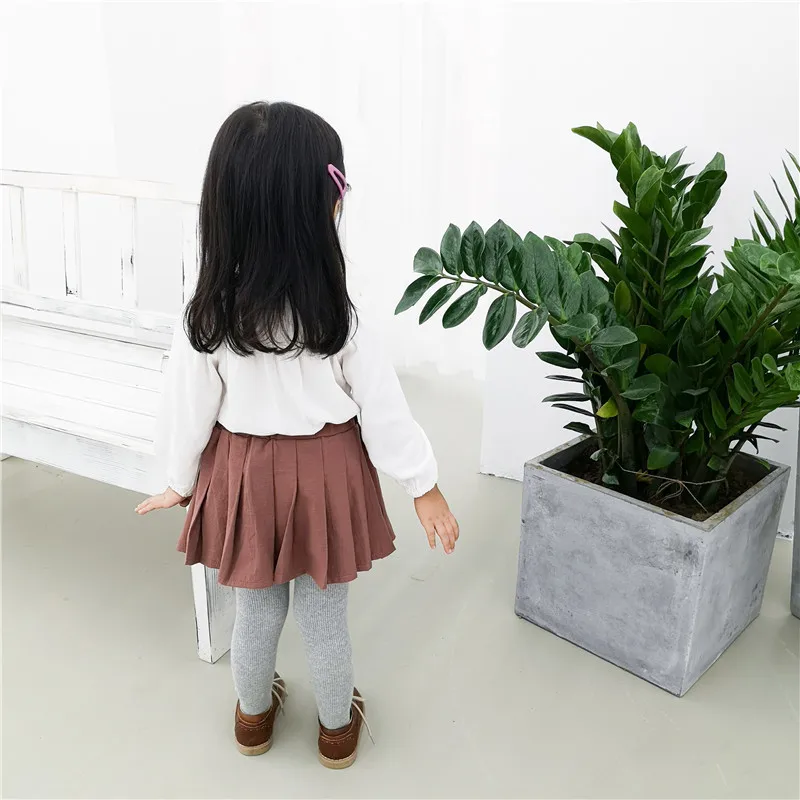 WNLEIGEL girls autumn casual skirts kids all match solid black pink green skirt baby ruffle clothes children 1-6 years