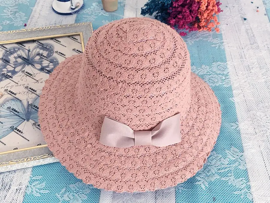 Летняя мода складной хлопка пляжные лук ВС шляпы для Для женщин Мода Дизайн Для женщин пляжные Защита от солнца Hat Складная соломенной шляпа